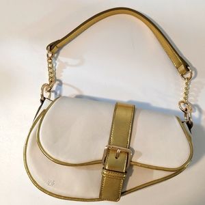 Brand New Zeefa Saddle White/Gold Genuine Leather Handbag